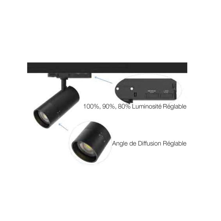 PROJECTEUR TRIPHASE DIP 10/15/20W CCT  90-100LM/W 170XØ72X210MM NOIR