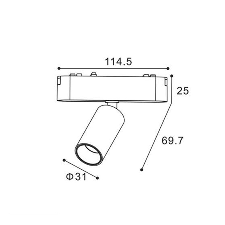 PROJECTEUR POUR MINI RAIL 48V 5W 2700K 36° 114.5*Ø31*94.7MM BLANC