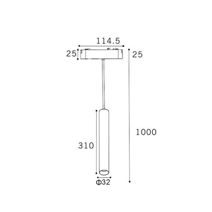 SUSPENDU CYLINDRE POUR MINI RAIL 48V 7W 2700K 36° 114.5*Ø32*1000MM N