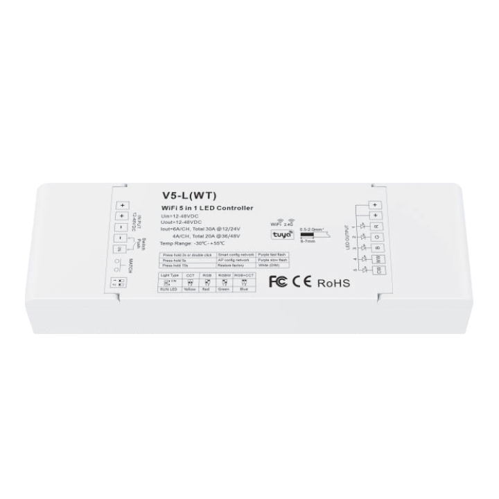 CONTROLEUR RGBW/RGB/CCT 12-48V TUYA WIFI RF 2.4G MAXI 6A/CH