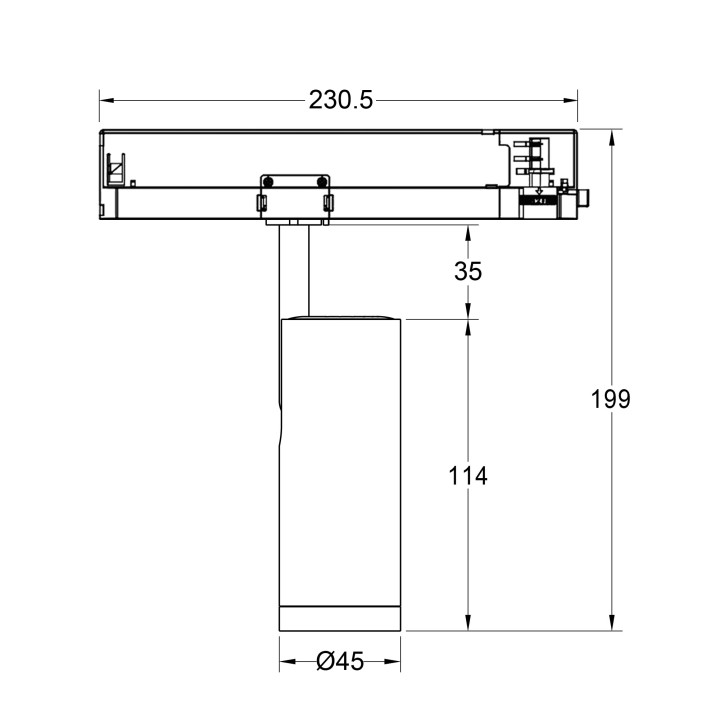 PROJECTEUR RAIL D45X114MM IRC 97 8-40° 6W DIMMABLE BLANC