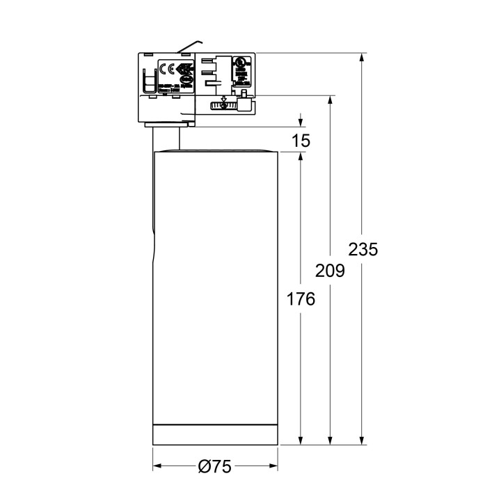 PROJECTEUR RAIL D75-176MM IRC 97 15-55° 20W DIMMABLE NOIR