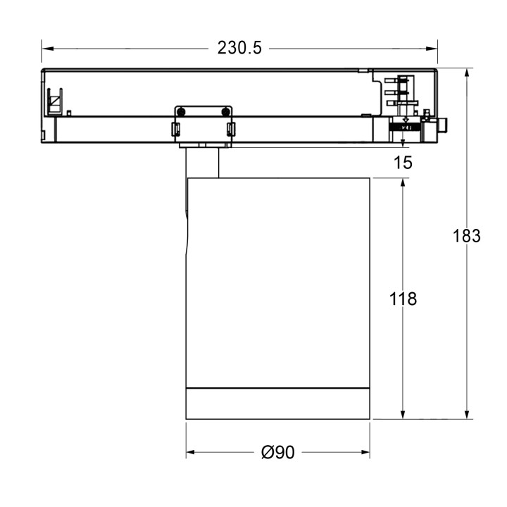 PROJECTEUR RAIL D90X118 MM IRC 90 11-60° 20W DIMMABLE 2700/3000/4000K
