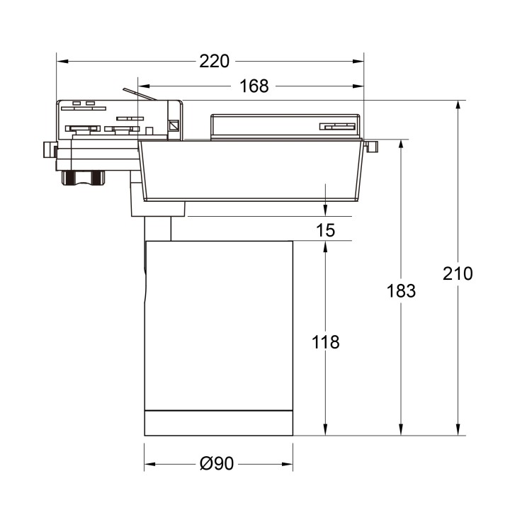 PROJECTEUR RAIL D90X118 MM IRC 90 11-60° 20W DIMMABLE 2700/3000/4000K