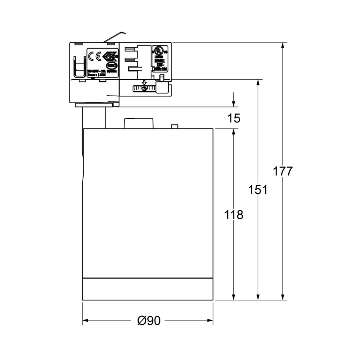PROJECTEUR RAIL D90X118 MM IRC 90 11-60° 20W DIMMABLE 2700/3000/4000K
