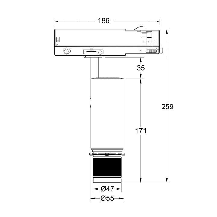 CADREUR RAIL D55X171MM IRC 97 53° 10W DIMMABLE BLANC