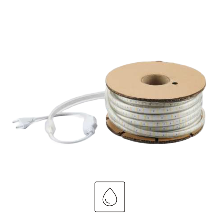 RUBAN  AC230V IP65 12W/M 180LEDS/M  50 METRES 6000K AVEC L'ALIM
