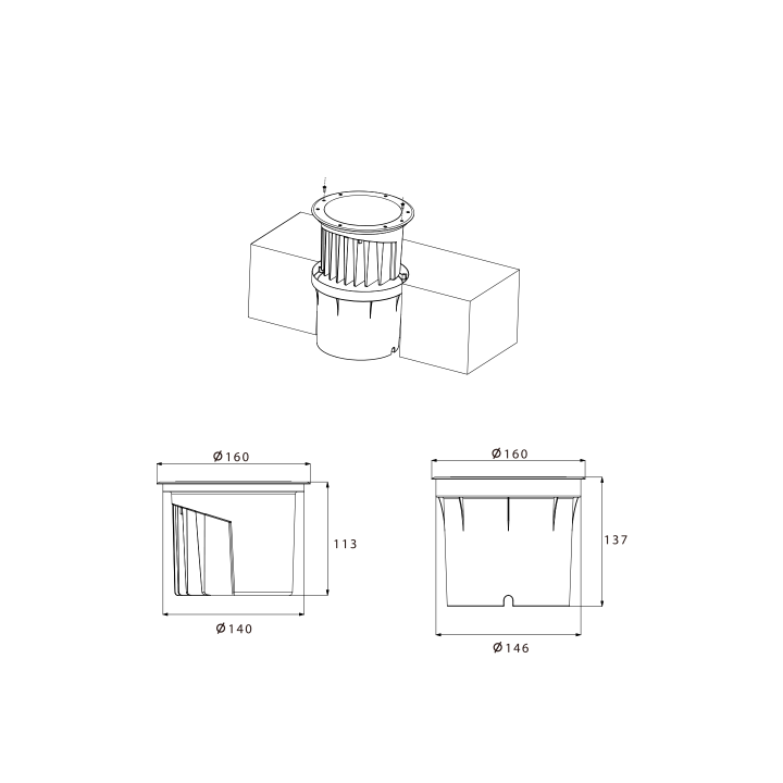 SPOT ENCASTRE SOL 18W AC220V Ø160*137MM 3000K  IP67