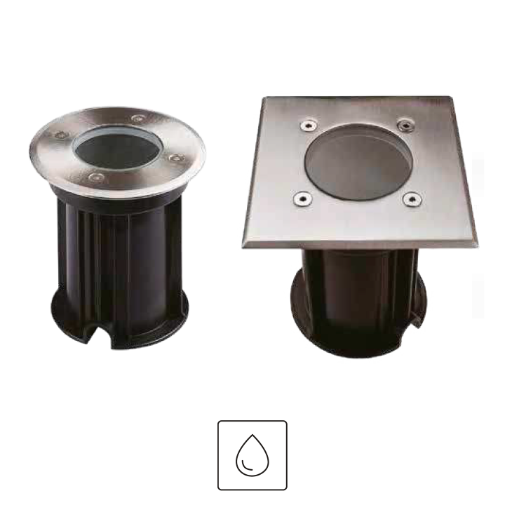 SPOT ENCASTRE AU SOL CARRE INOX IP67 F110X120MM SANS GU10