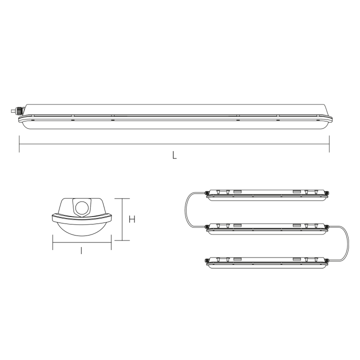 LUMINAIRE ETANCHE PORTO 24W 2400lm IP65 120° 1200x72x58mm